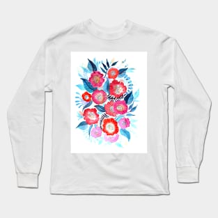 Red and Blue Watercolor Painting Long Sleeve T-Shirt